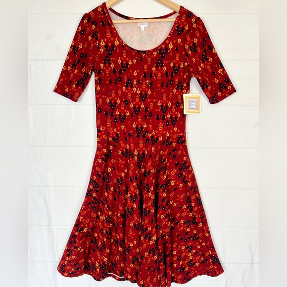LuLaRoe Dresses & Skirts - Lularoe Nicole Dress Elbow Sleeve Multicolored Abstract Chandelier Print Size M